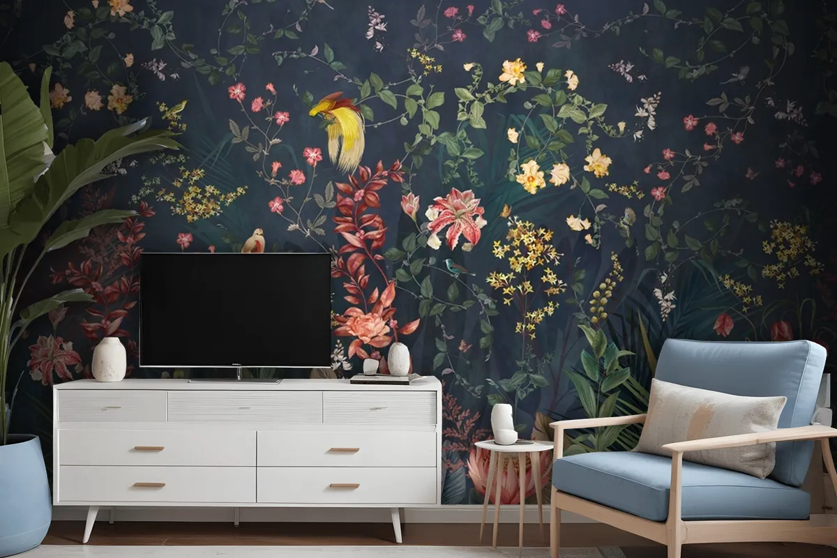 Fototapete Chinoiserie Vintage Floral Mit Exotischen Vögeln Und Blumen