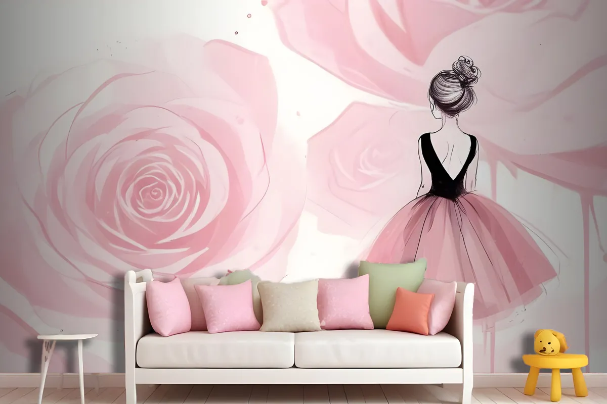 Ballerina Mädchen und Rosa Rosen Tapetenbild