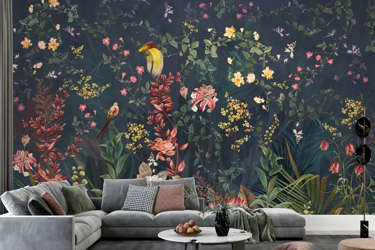 Fototapete Chinoiserie Vintage Floral Mit Exotischen Vögeln Und Blumen