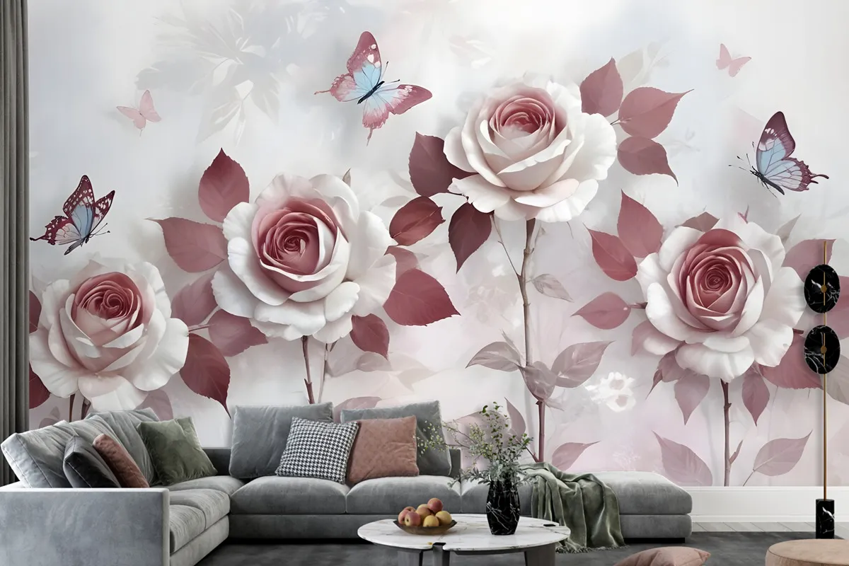 Fototapete Blumen Im 3DLook Mit Kleinem Schmetterling