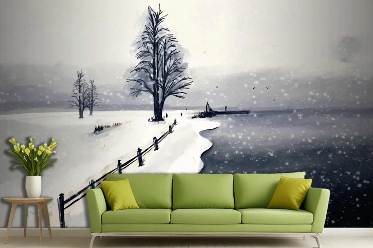 Fototapete Winterlandschaft In Aquarell