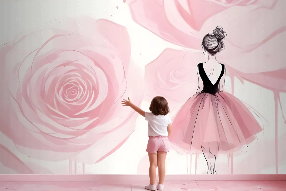 Ballerina Mädchen und Rosa Rosen Tapetenbild