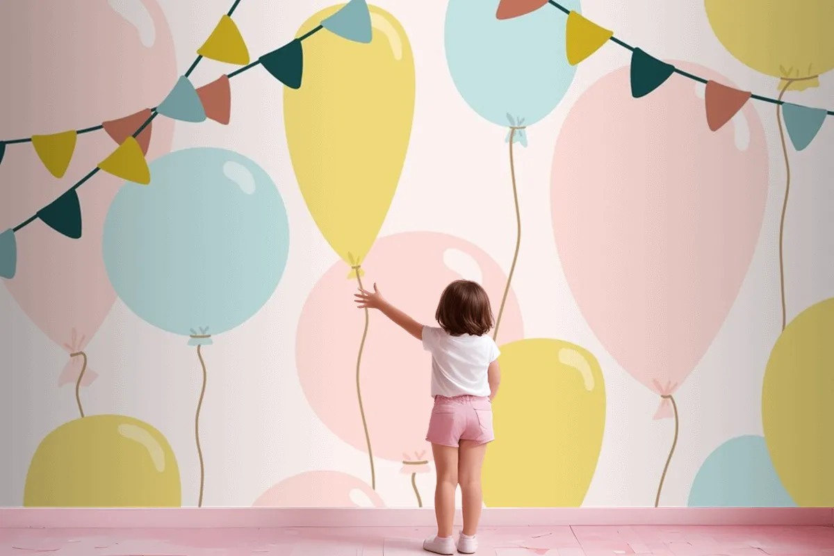 Fototapete Festlicher Hintergrund Mit Blauen Rosa Und Gelben Luftballons