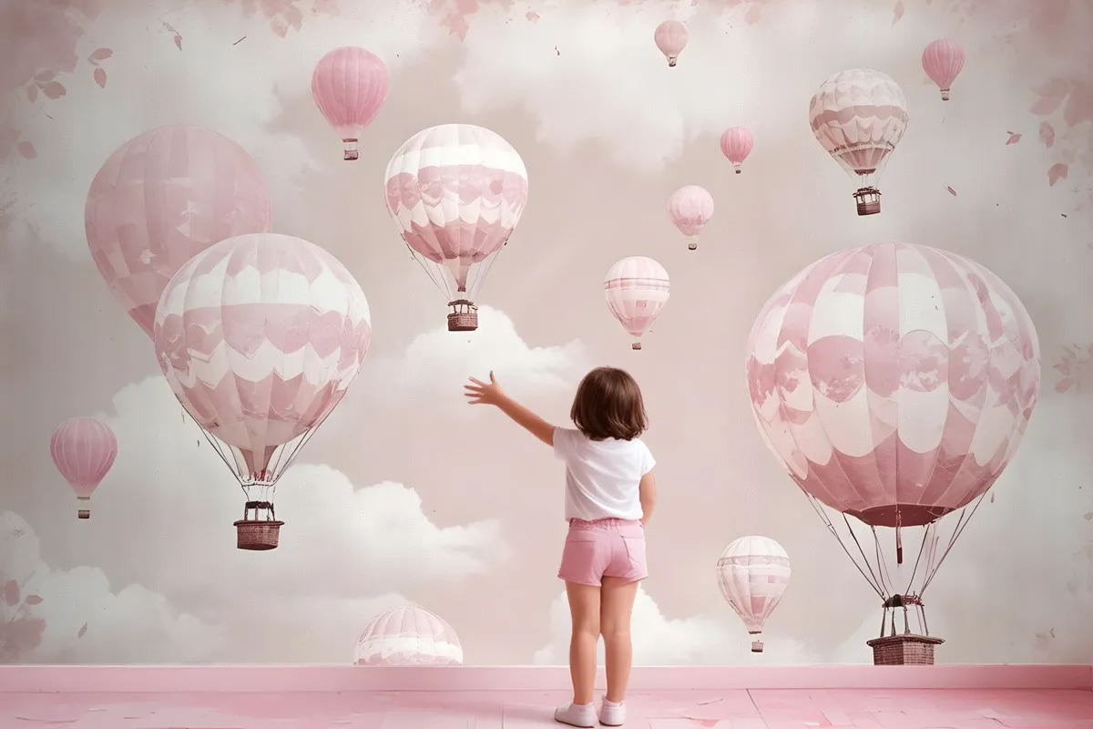 Fototapete Rosa Heißluftballonhimmel Für Kinder Mädchen