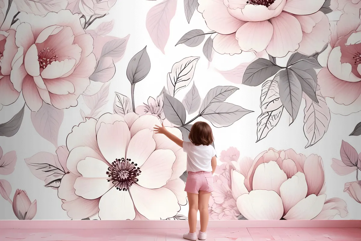 Kinderzimmer Blumen Tapetenbild mit Rosa Rosenmuster