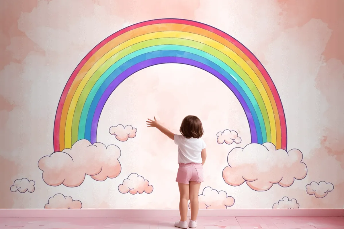 Fototapete Regenbogen Mit Wolken Im Aquarellstil