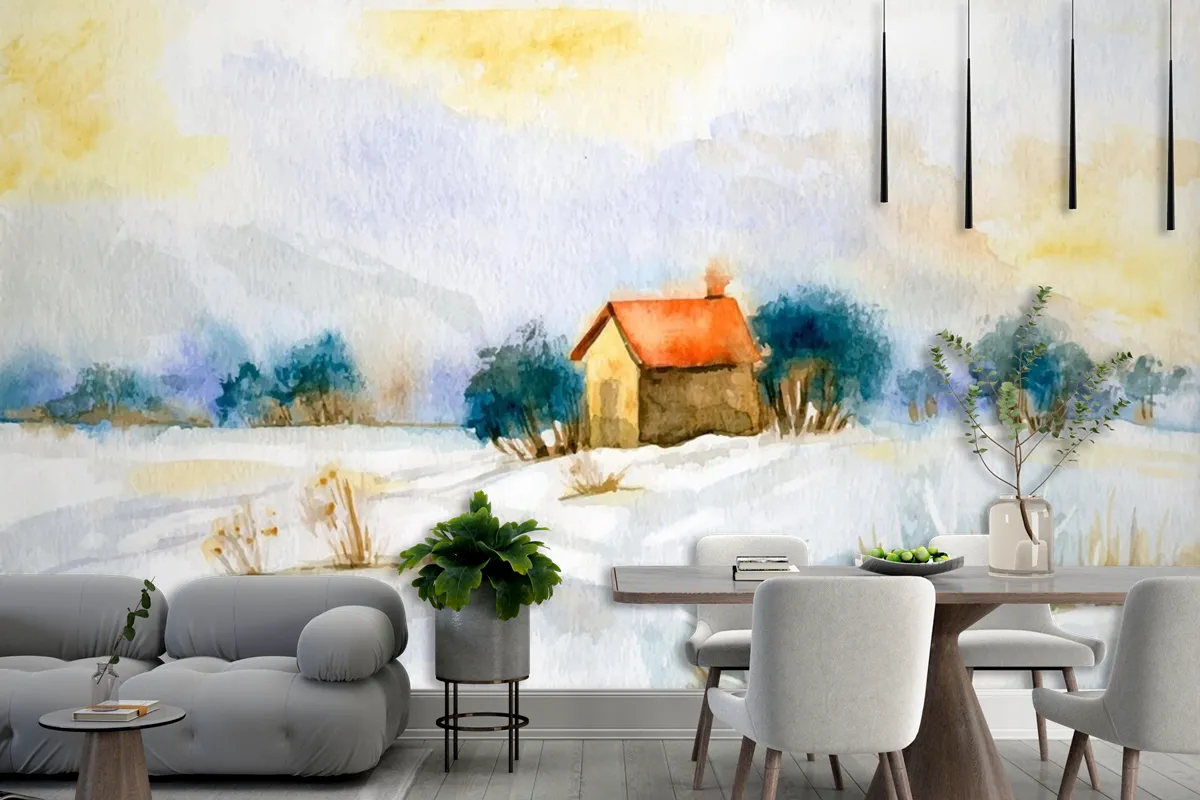 Fototapete Winterlandschaft In Aquarell