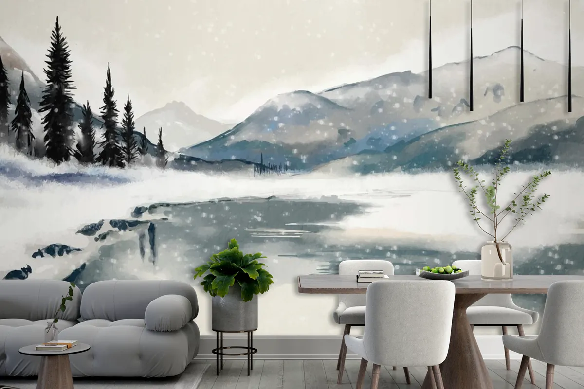 Fototapete Winterlandschaft Im AquarellStil Fürs Esszimmer