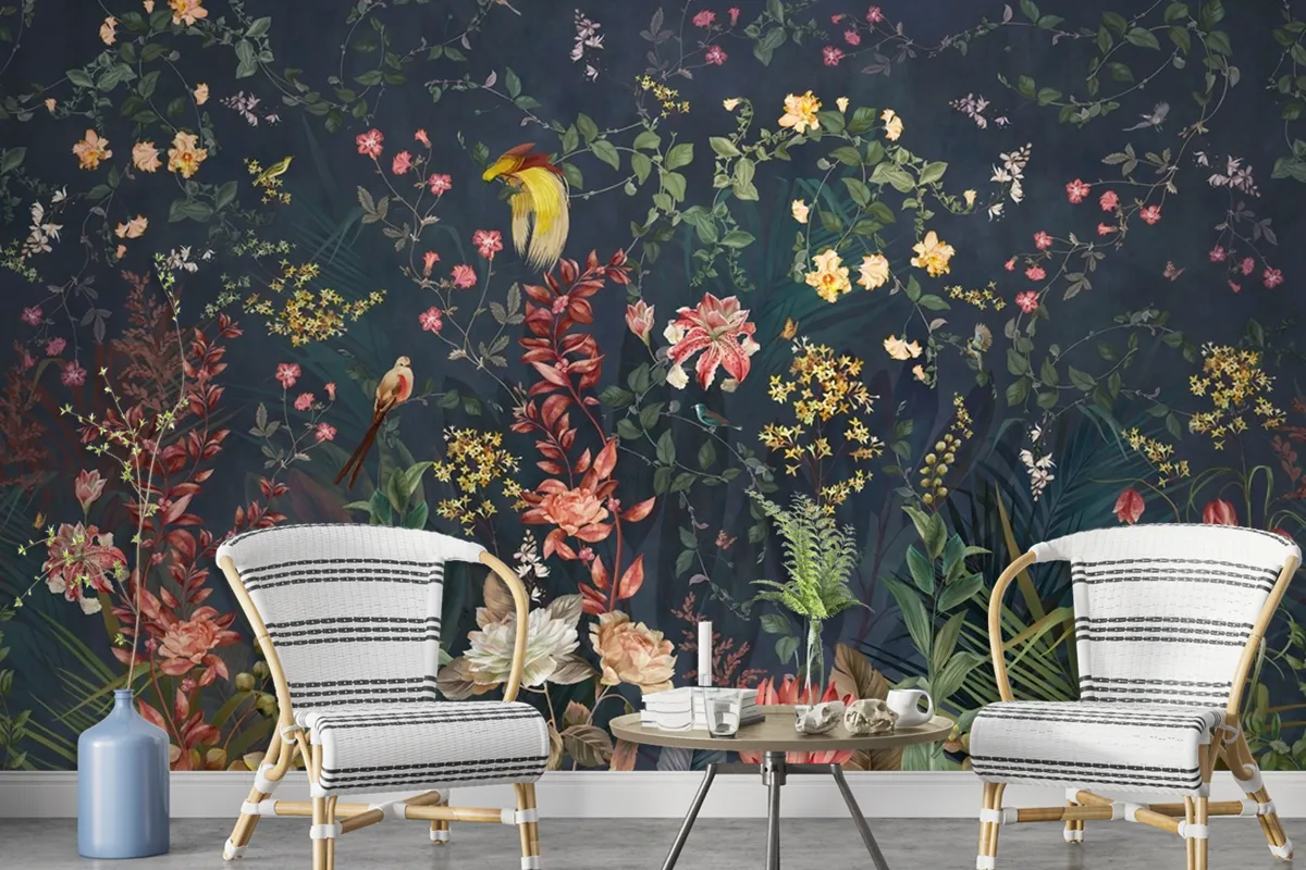 Fototapete Chinoiserie Vintage Floral Mit Exotischen Vögeln Und Blumen