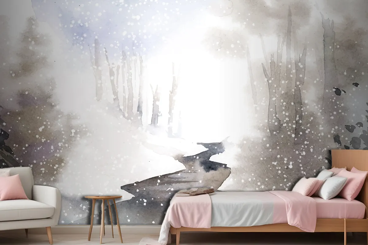 Fototapete Winterwunderlandlandschaft Mit Wasserfarben Gemalt