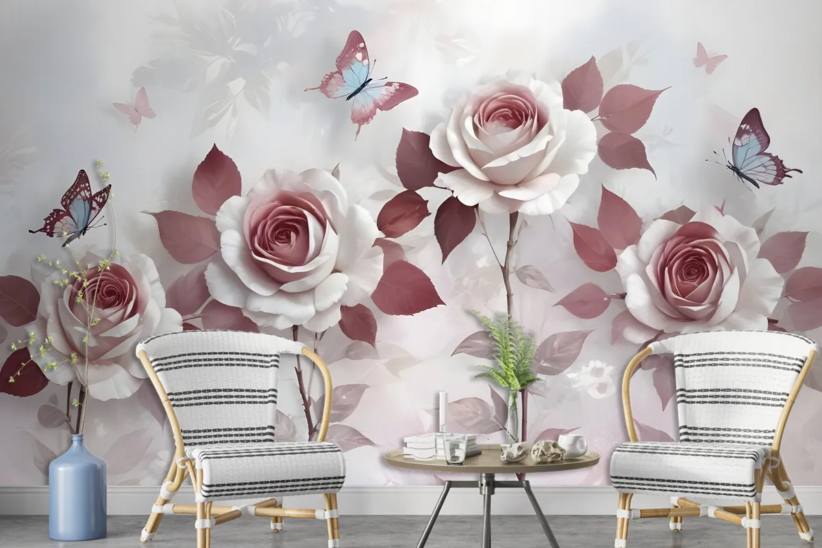 Fototapete Blumen Im 3DLook Mit Kleinem Schmetterling