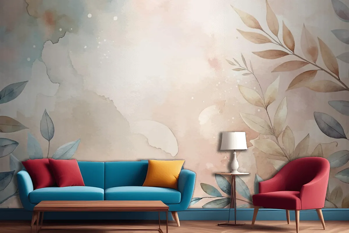 Fototapete Für Wohnzimmer Mit Minimalistischem AquarellzweigHintergrund