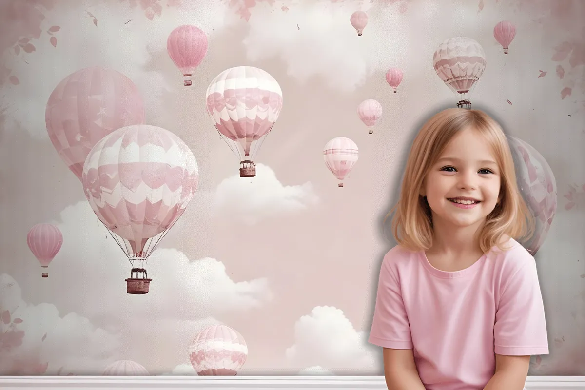 Fototapete Rosa Heißluftballonhimmel Für Kinder Mädchen