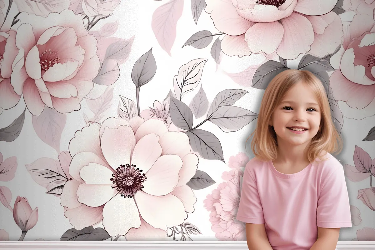 Kinderzimmer Blumen Tapetenbild mit Rosa Rosenmuster