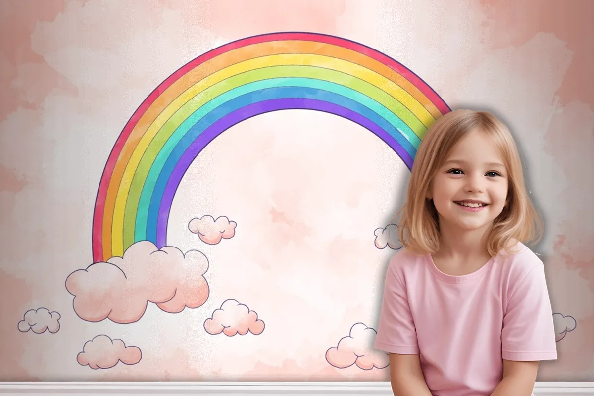 Fototapete Regenbogen Mit Wolken Im Aquarellstil