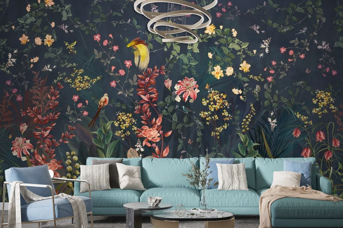 Fototapete Chinoiserie Vintage Floral Mit Exotischen Vögeln Und Blumen