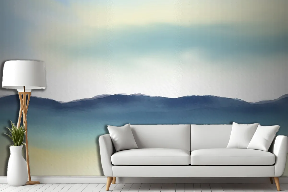 Fototapete Handgemalte Minimalistische Aquarelllandschaft Fürs Wohnzimmer