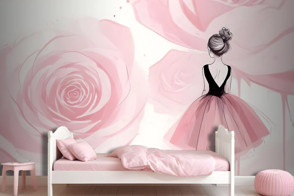 Ballerina Mädchen und Rosa Rosen Tapetenbild