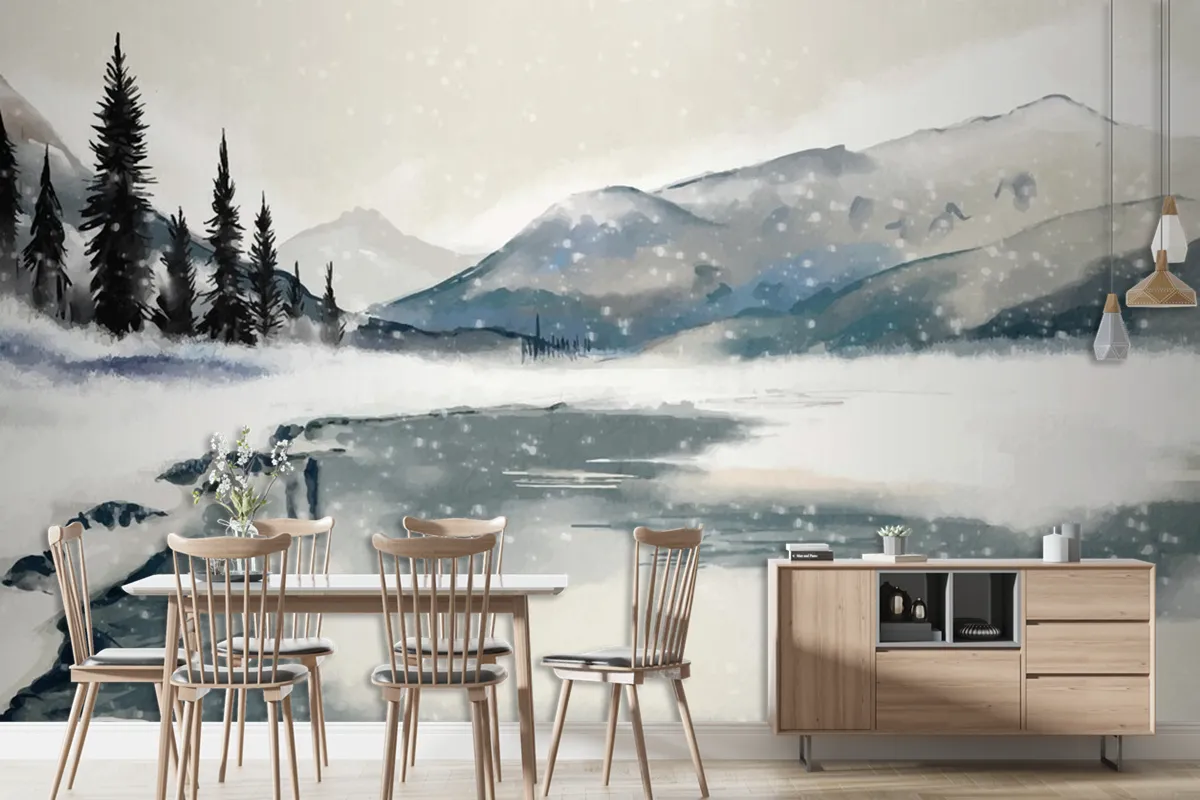 Fototapete Winterlandschaft Im AquarellStil Fürs Esszimmer