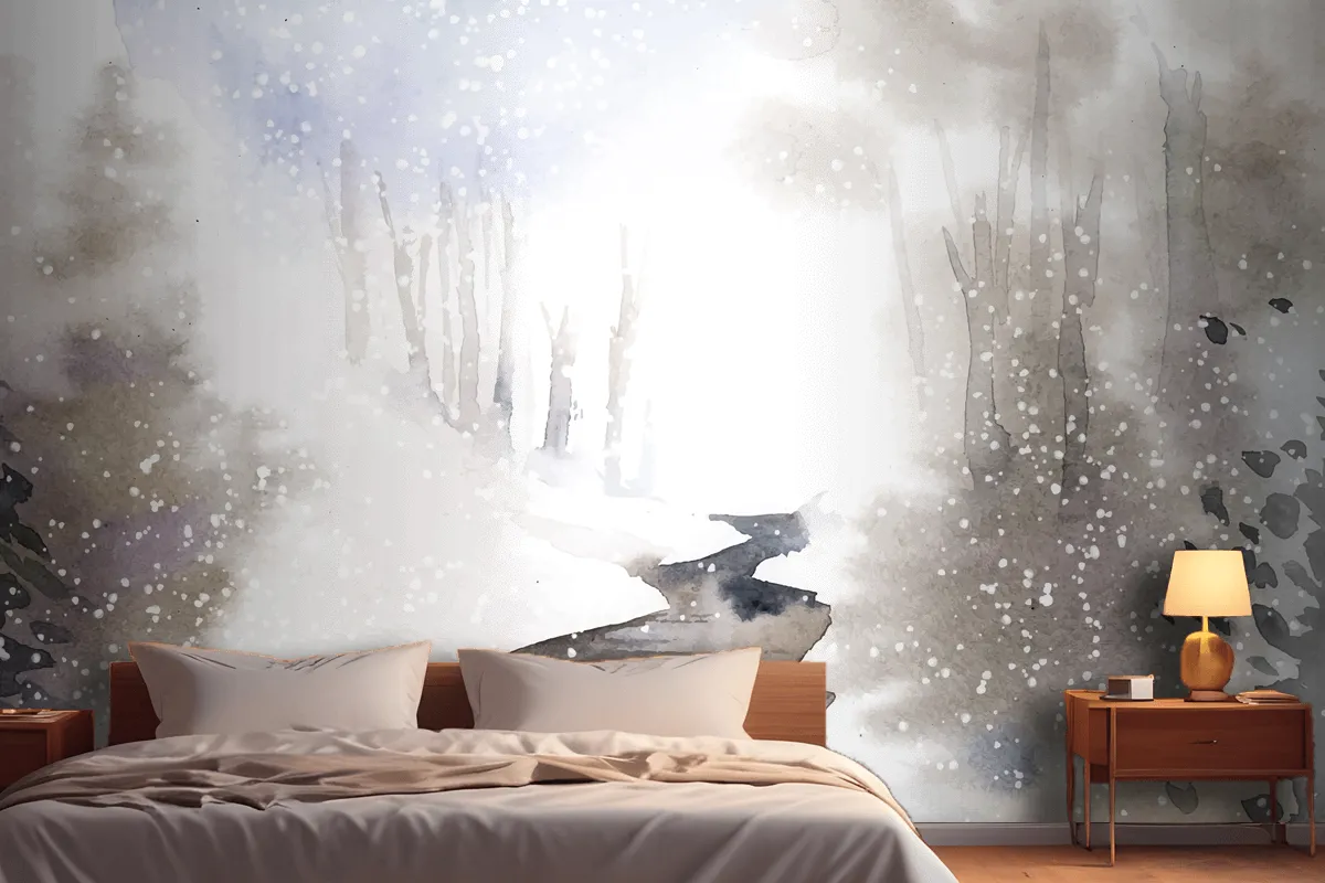 Fototapete Winterwunderlandlandschaft Mit Wasserfarben Gemalt