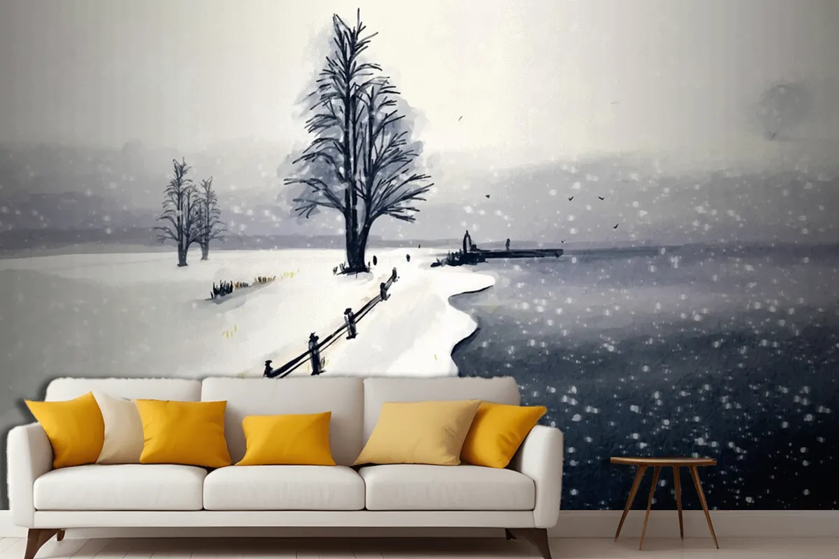 Fototapete Winterlandschaft In Aquarell