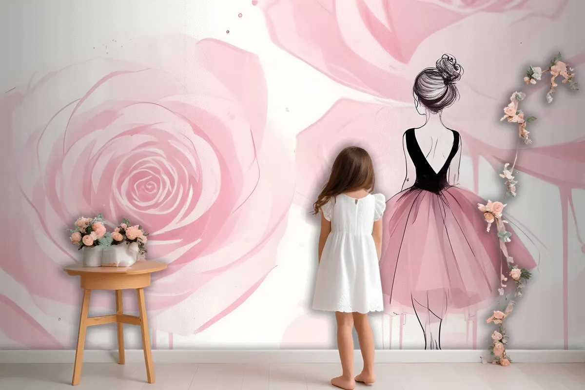 Ballerina Mädchen und Rosa Rosen Tapetenbild