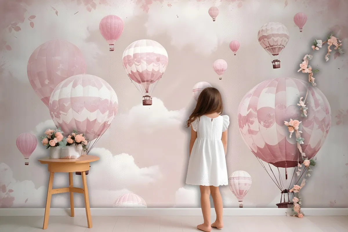 Fototapete Rosa Heißluftballonhimmel Für Kinder Mädchen