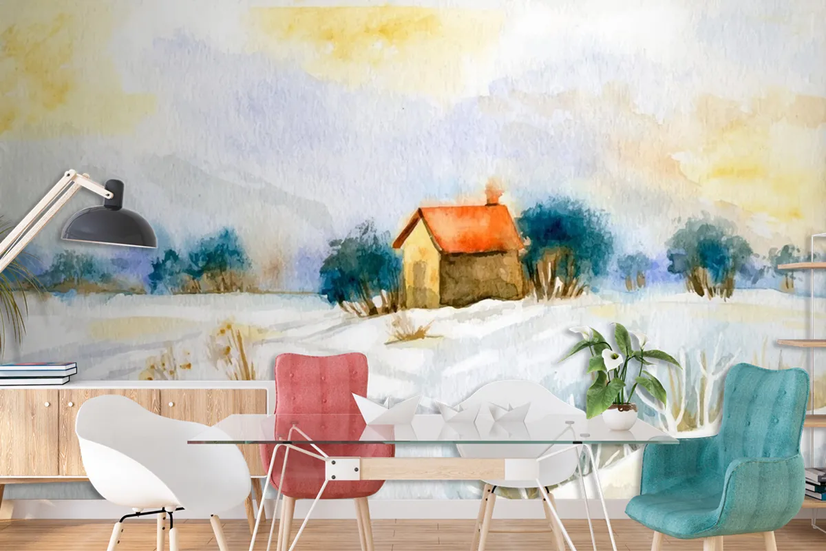 Fototapete Winterlandschaft In Aquarell