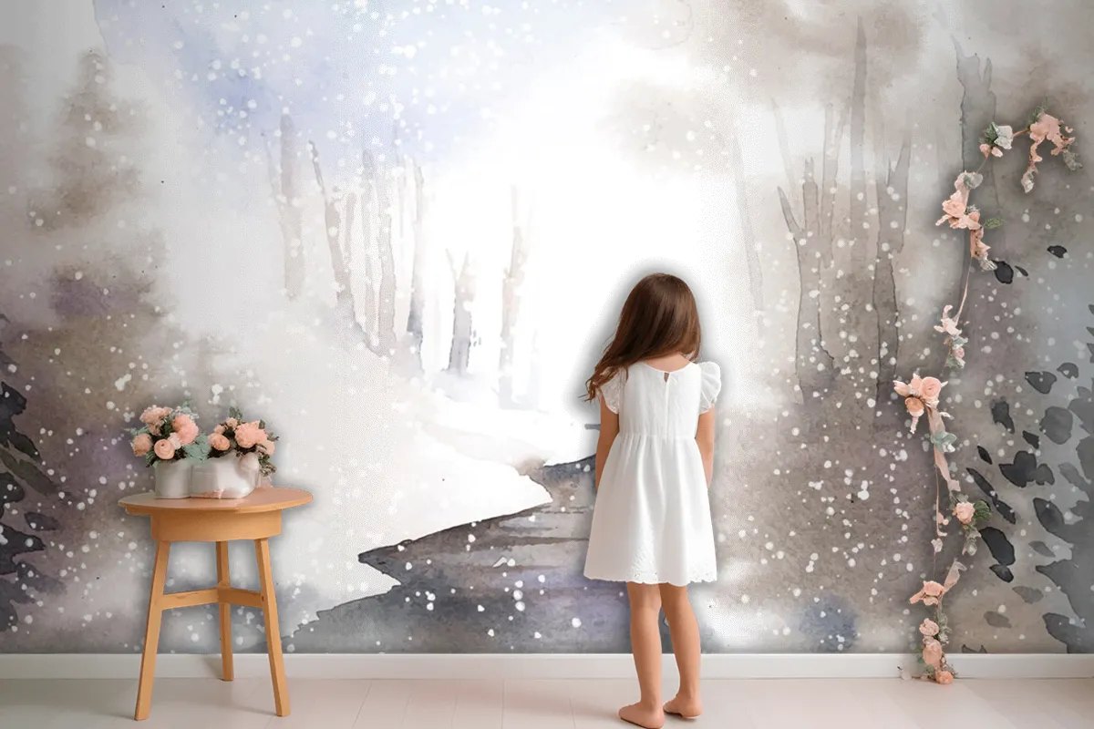 Fototapete Winterwunderlandlandschaft Mit Wasserfarben Gemalt