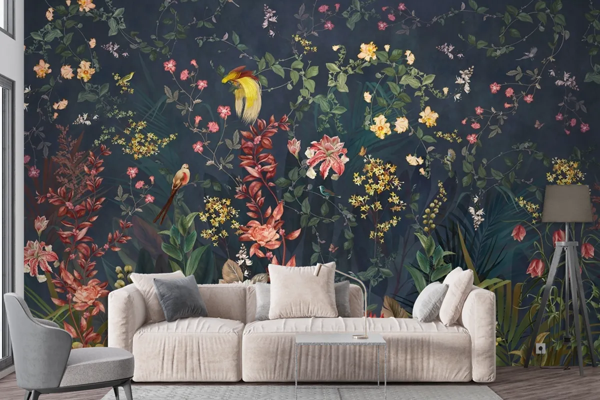 Fototapete Chinoiserie Vintage Floral Mit Exotischen Vögeln Und Blumen