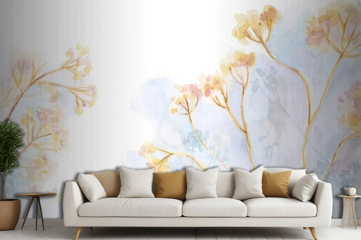 Handgemaltes Aquarell Natur Hintergrund Wohnzimmer Tapete Wandbild