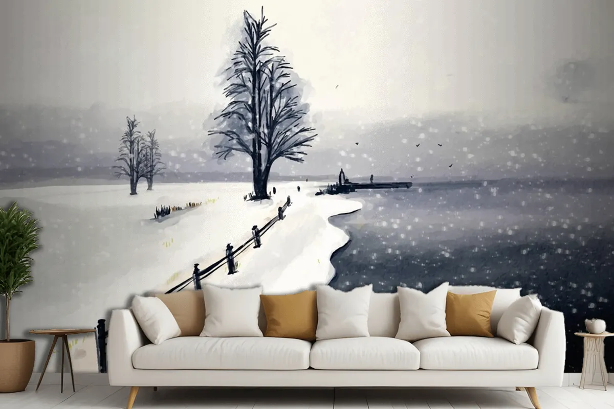 Fototapete Winterlandschaft In Aquarell