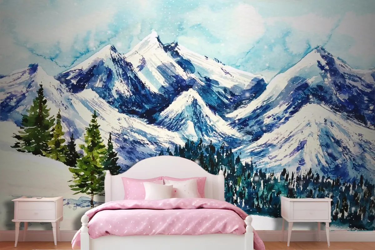 Fototapete Wunderschöne Winterlandschaft Im AquarellHintergrund