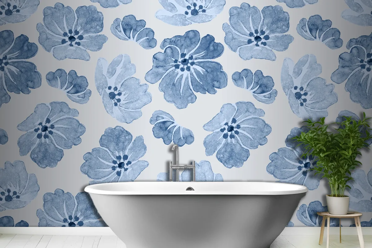 Fototapete Vintage Blumenmuster Blau