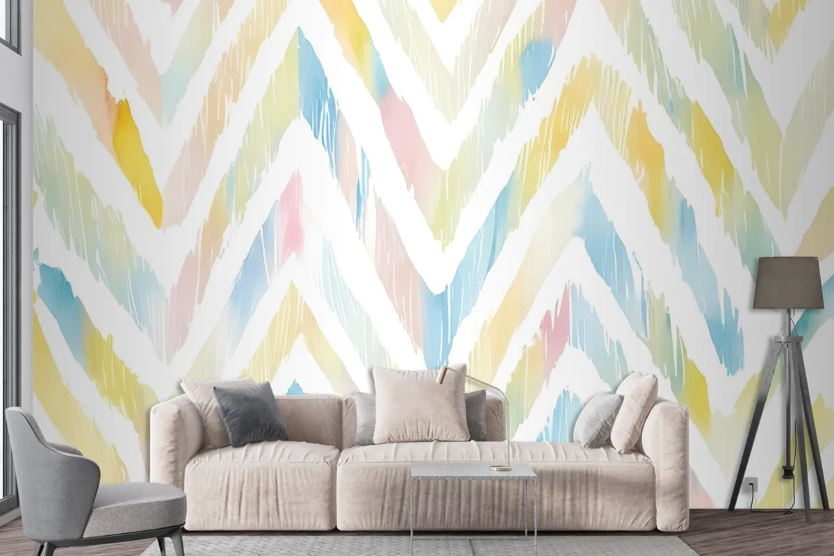 Fototapete Aquarell Mehrfarbiges Chevron Ikat Design