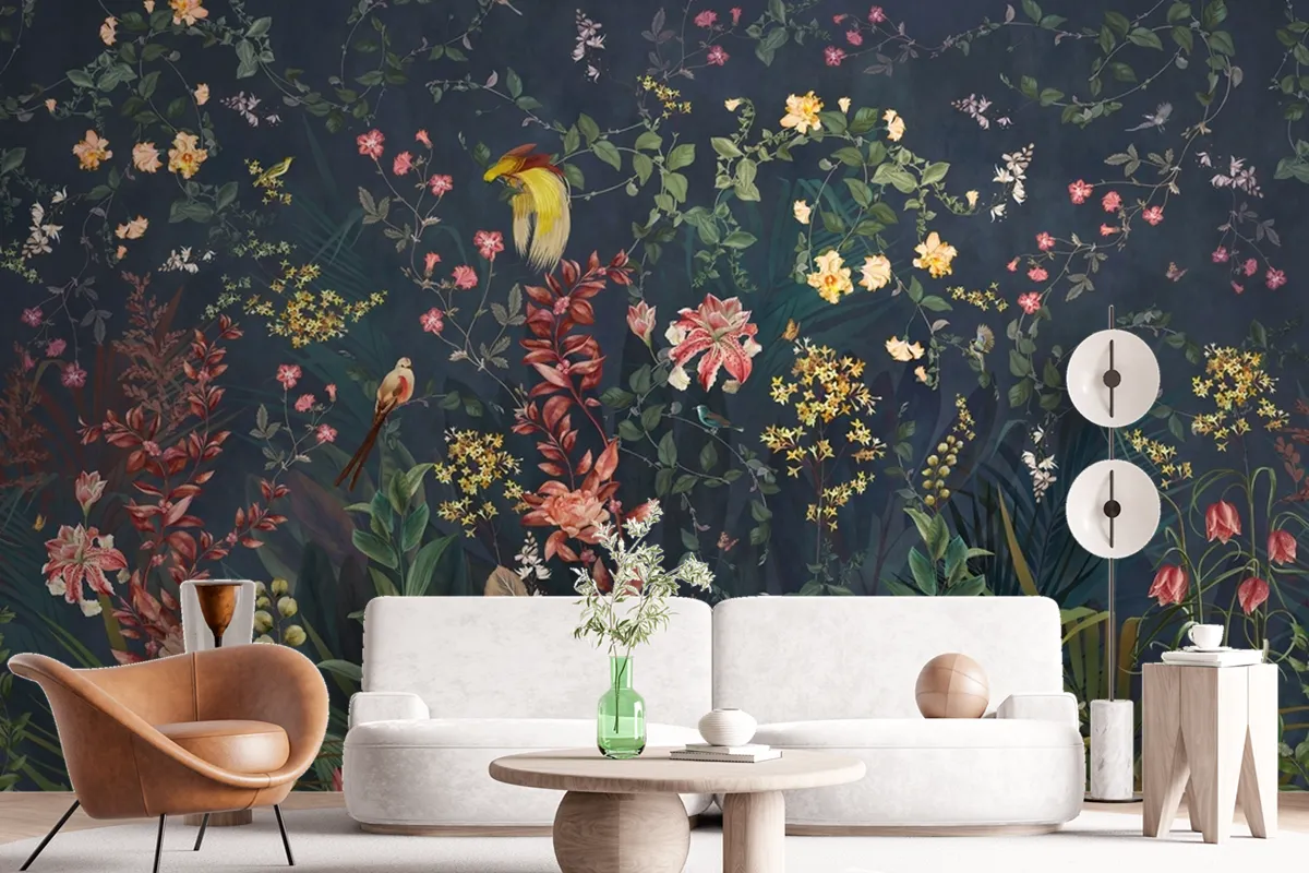 Fototapete Chinoiserie Vintage Floral Mit Exotischen Vögeln Und Blumen