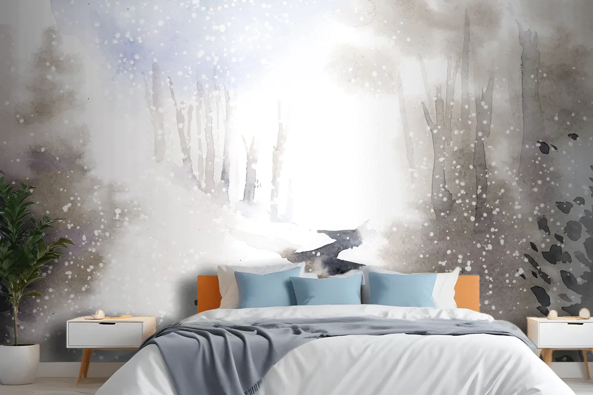 Fototapete Winterwunderlandlandschaft Mit Wasserfarben Gemalt