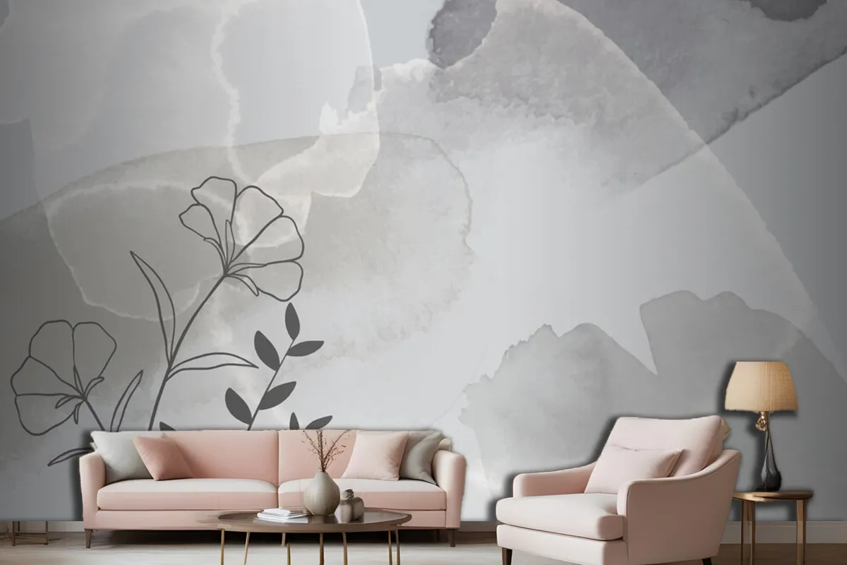 Tapete Wohnzimmer Aquarell Handgezeichneter Hintergrund Mit Blumen