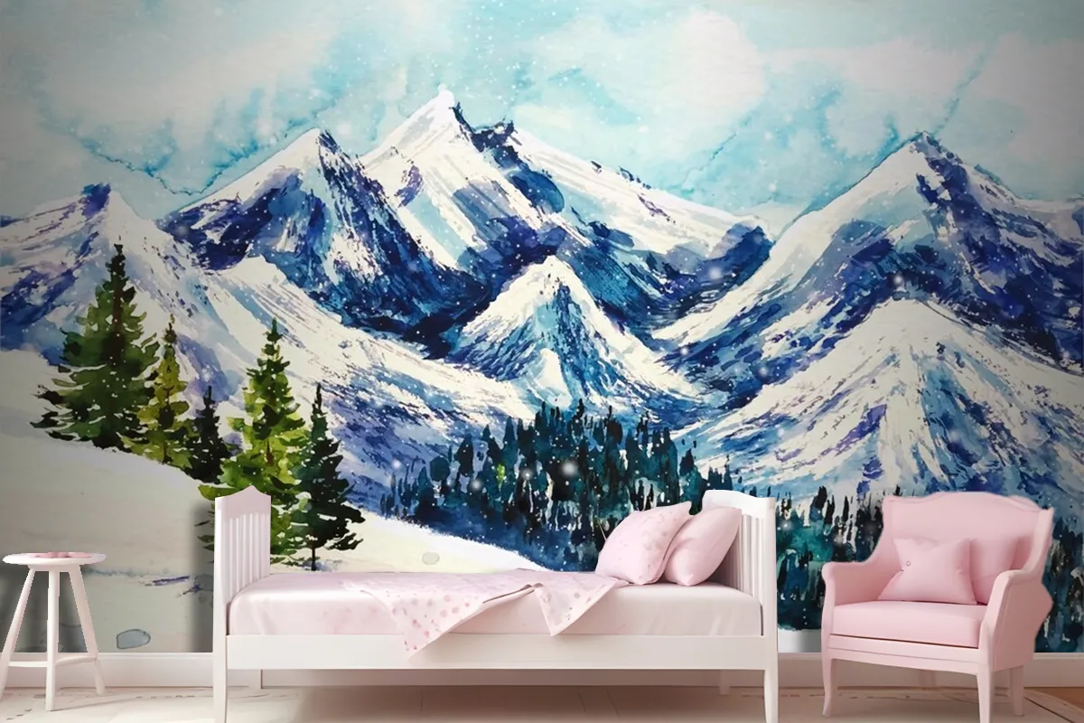 Fototapete Wunderschöne Winterlandschaft Im AquarellHintergrund