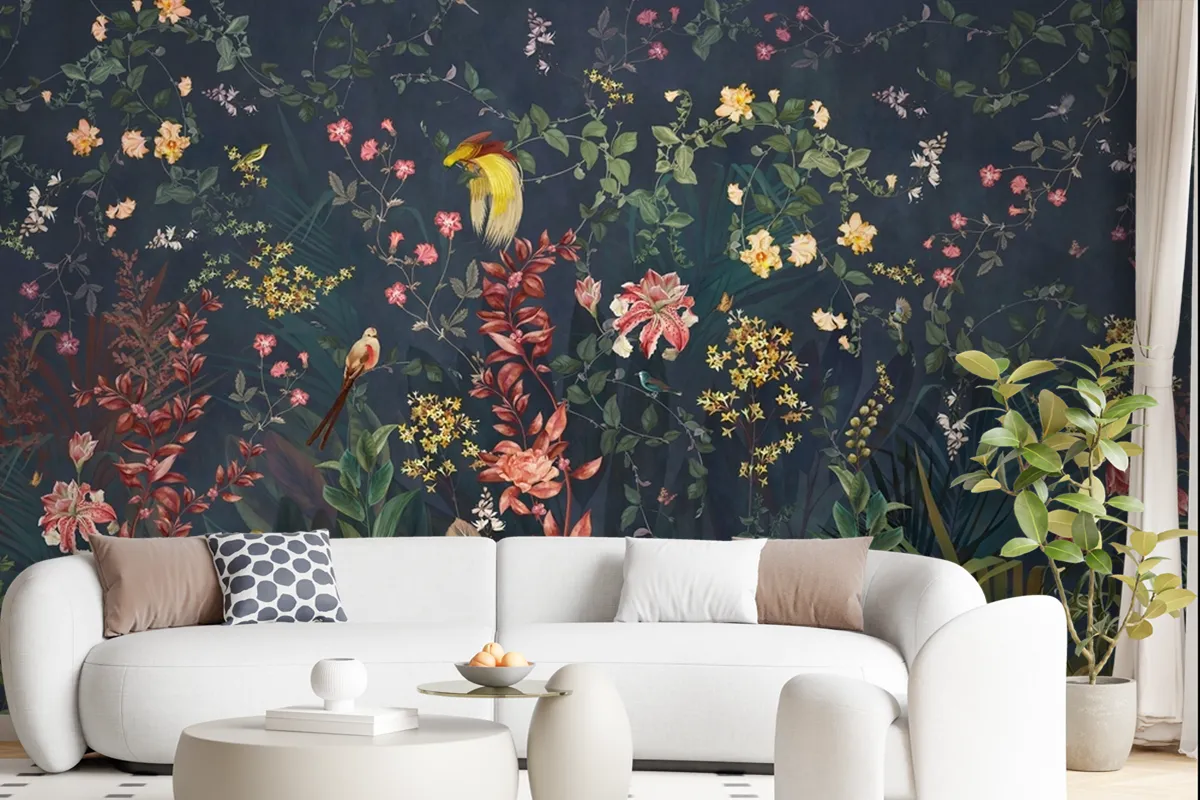 Fototapete Chinoiserie Vintage Floral Mit Exotischen Vögeln Und Blumen