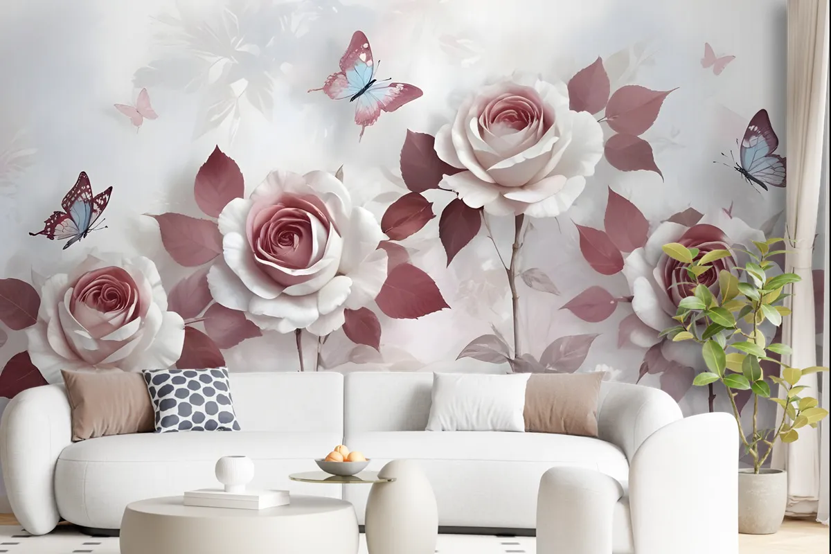 Fototapete Blumen Im 3DLook Mit Kleinem Schmetterling