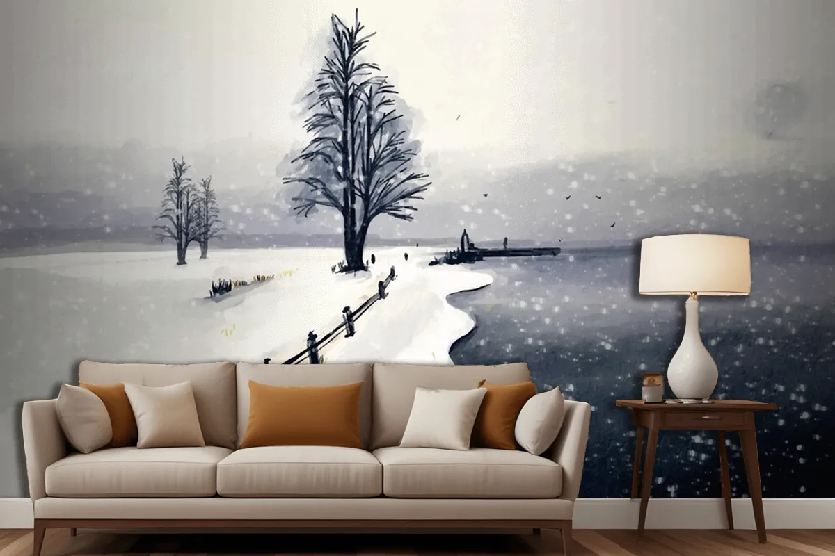 Fototapete Winterlandschaft In Aquarell