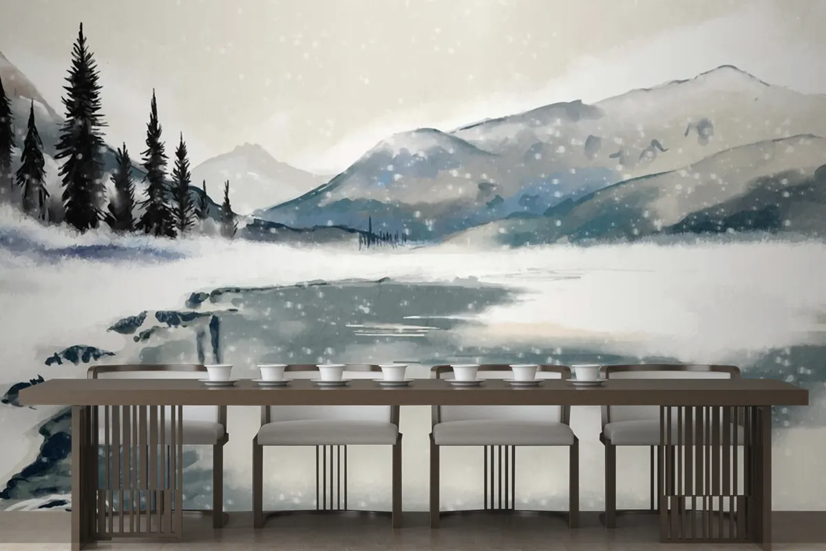 Fototapete Winterlandschaft Im AquarellStil Fürs Esszimmer