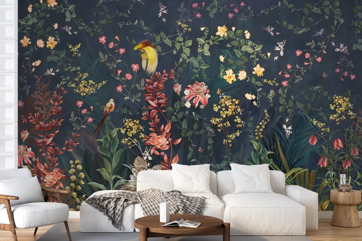 Fototapete Chinoiserie Vintage Floral Mit Exotischen Vögeln Und Blumen