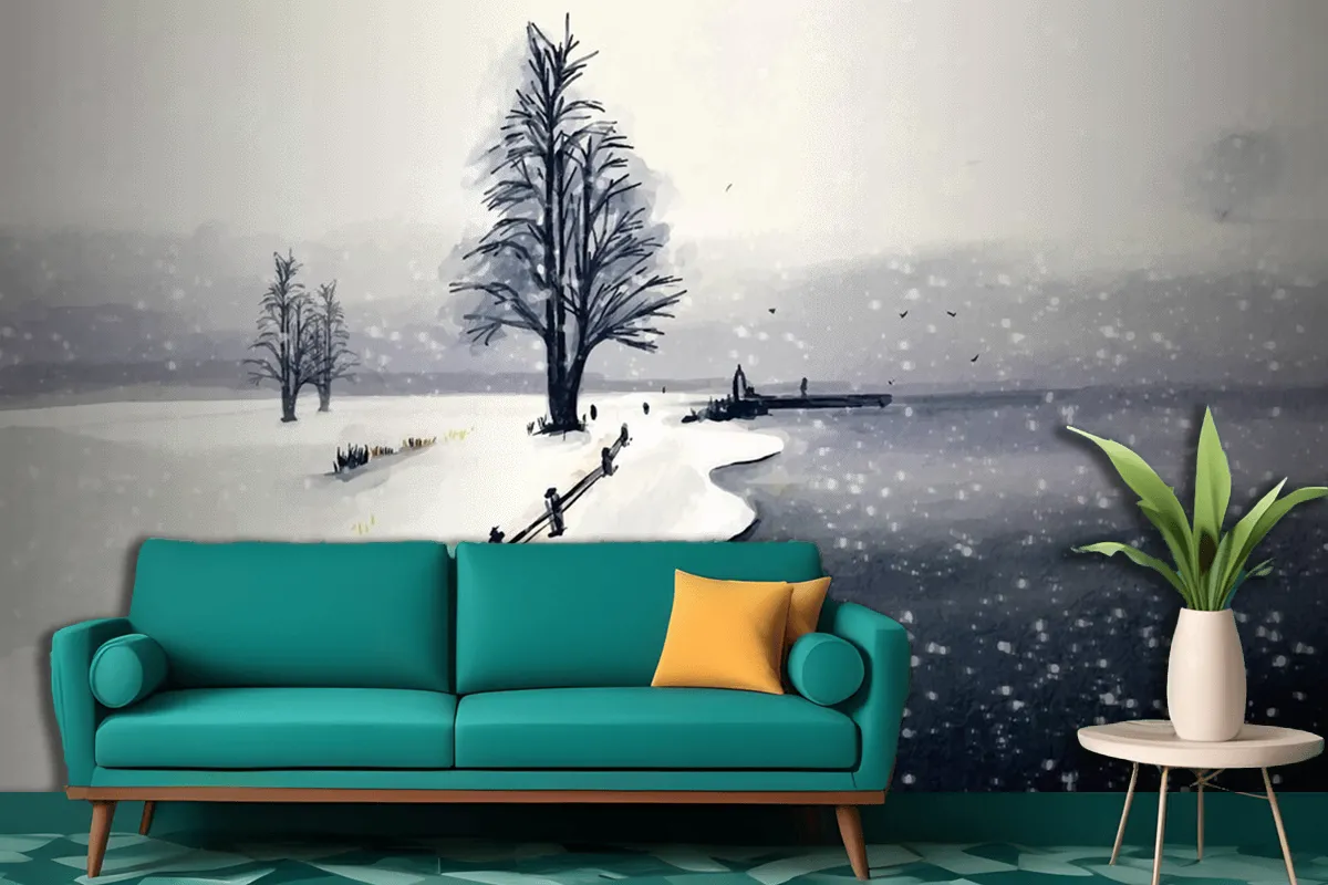 Fototapete Winterlandschaft In Aquarell