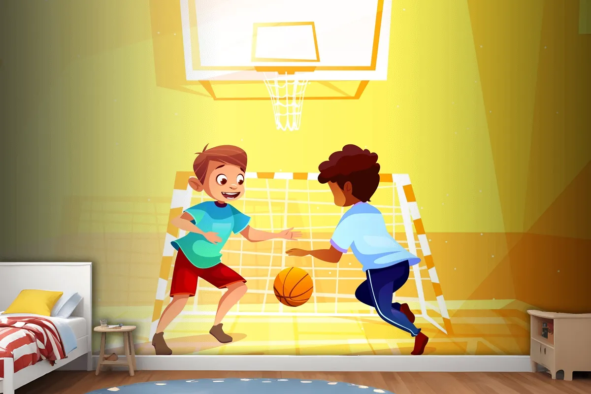 Fototapete Jungen Spielen Basketball Kind Mit Ball In Der Schule