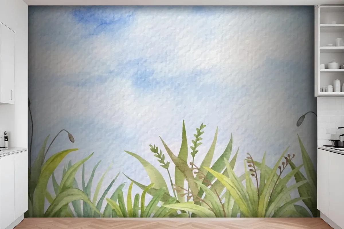 Fototapete Handgemalte Sommerlandschaft In Aquarell