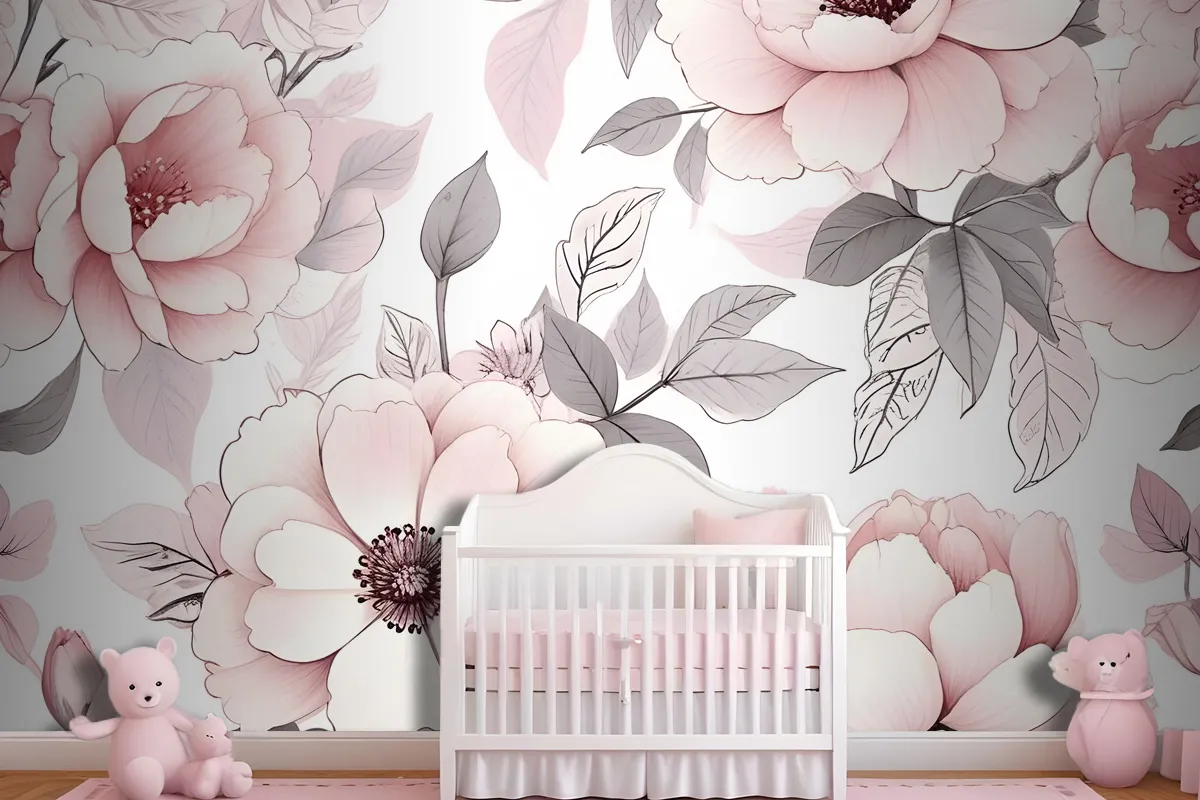 Kinderzimmer Blumen Tapetenbild mit Rosa Rosenmuster