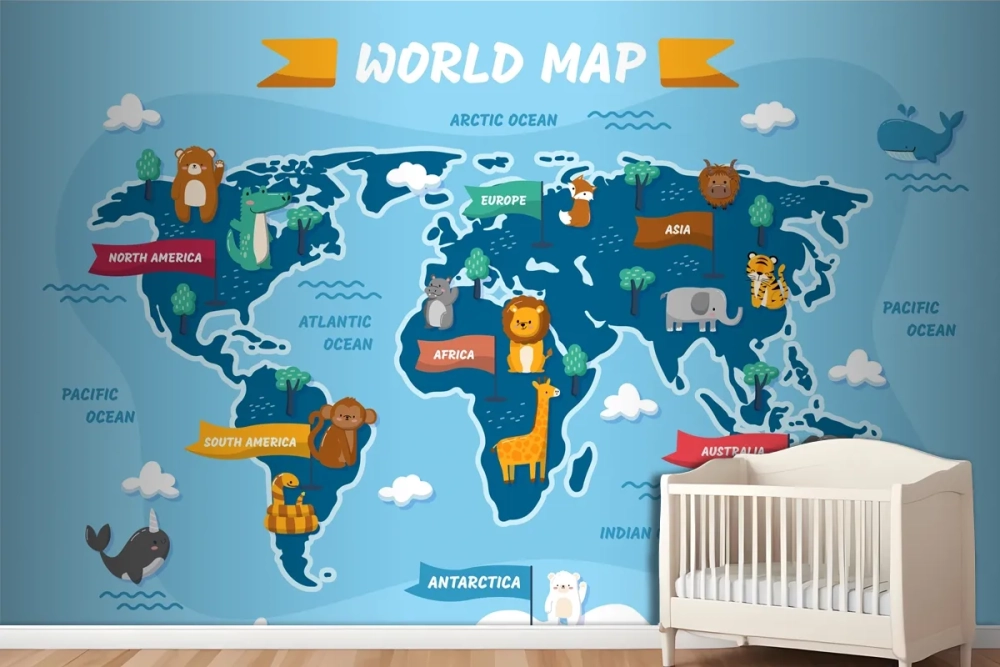 Hand Drawn Kids Map Wallpaper Mural